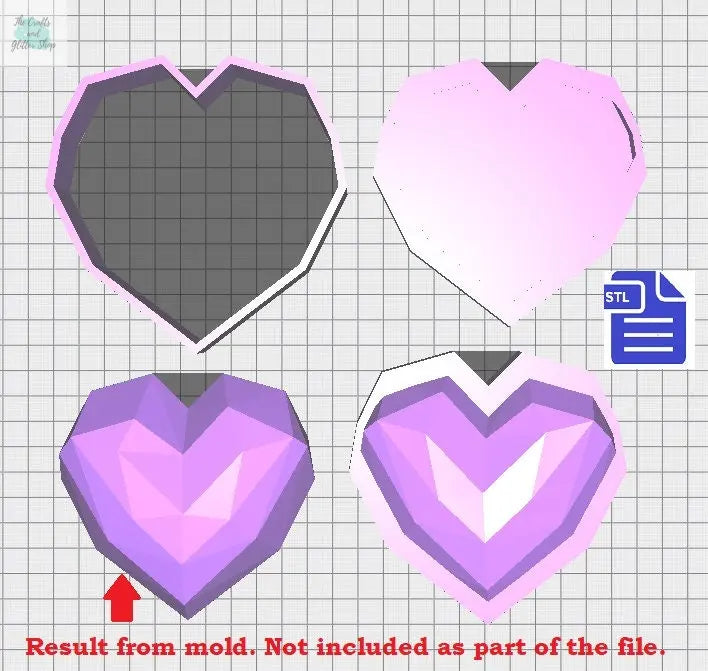 3pc Geometric Heart Bath Bomb Mold STL File - for 3D printing - FILE ONLY - The Crafts and Glitter Shop