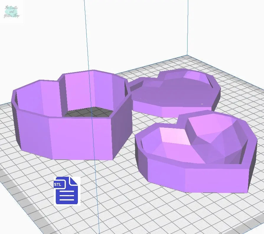 3pc Geometric Heart Bath Bomb Mold STL File - for 3D printing - FILE ONLY - The Crafts and Glitter Shop