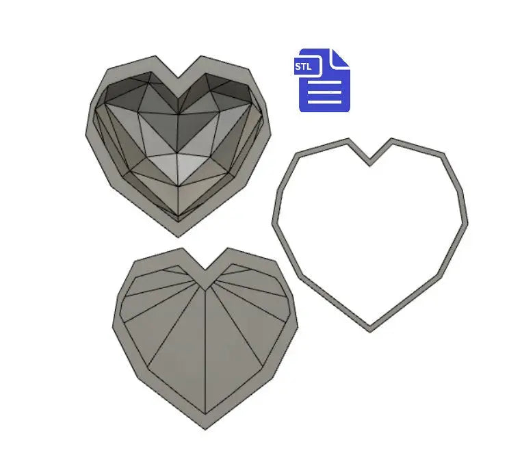 3pc Geometric Heart Bath Bomb Mold STL File - for 3D printing - FILE ONLY - The Crafts and Glitter Shop
