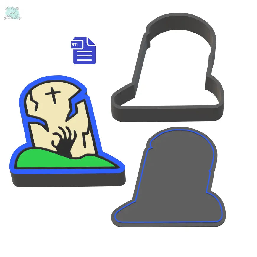 3pc Gravestone Bath Bomb Mold STL File - for 3D printing - FILE ONLY - 3 piece Headstone push mold for bath bombs shower steamers - The Crafts and Glitter Shop
