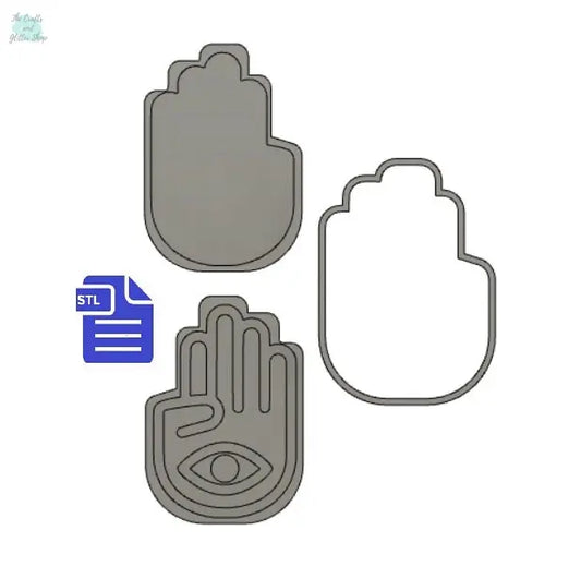 3pc Hamsa Bath Bomb Mold STL File - for 3D printing - FILE ONLY - 3 piece hand press bath bomb mould
