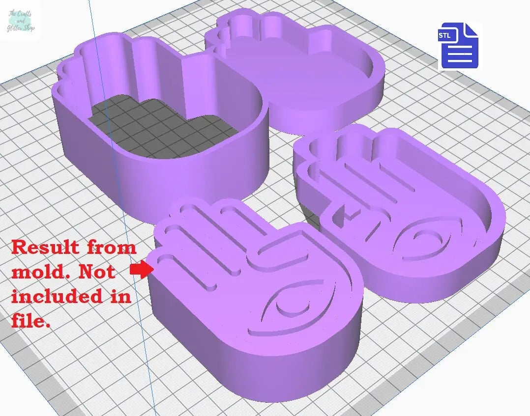 3pc Hamsa Bath Bomb Mold STL File - for 3D printing - FILE ONLY - 3 piece hand press bath bomb mould
