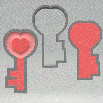 3pc Heart Key Bath Bomb Mold STL File