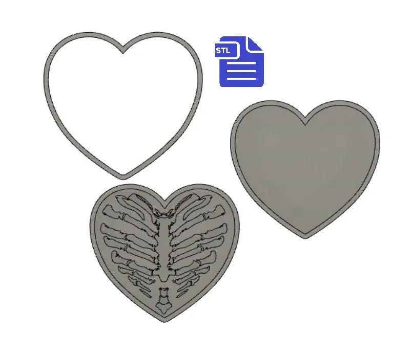 3pc Heart Rib Cage Bath Bomb Mold STL File - for 3D printing - FILE ONLY - Rib Cage Bath Bomb Press - Shower Steamer - The Crafts and Glitter Shop