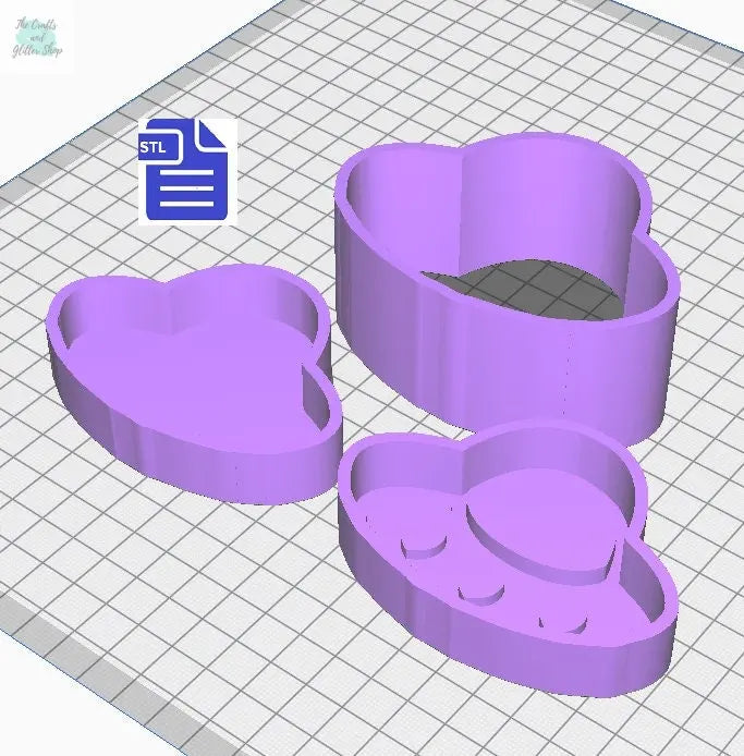 3pc Hearts UFO Bath Bomb Mold STL File - for 3D printing - FILE ONLY - 3 piece Hand Press Mould