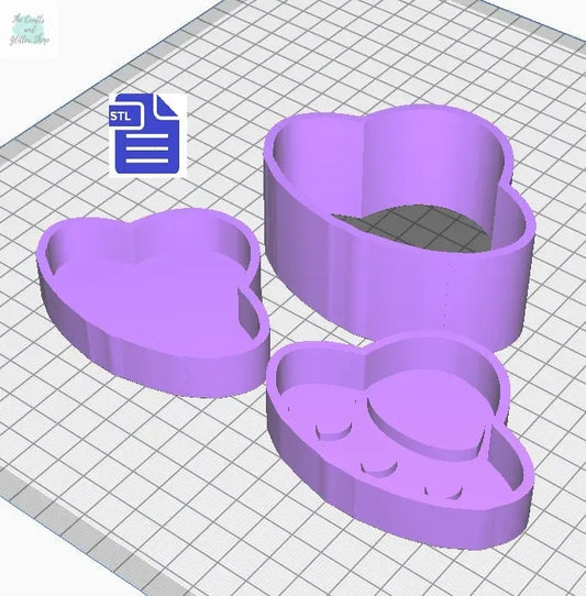 3pc Hearts UFO Bath Bomb Mold STL File - for 3D printing - FILE ONLY - 3 piece Hand Press Mould