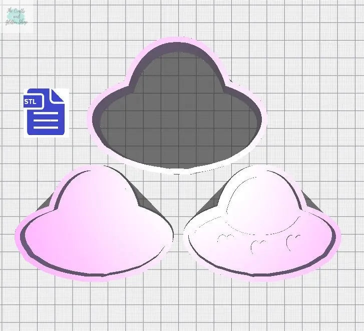 3pc Hearts UFO Bath Bomb Mold STL File - for 3D printing - FILE ONLY - 3 piece Hand Press Mould