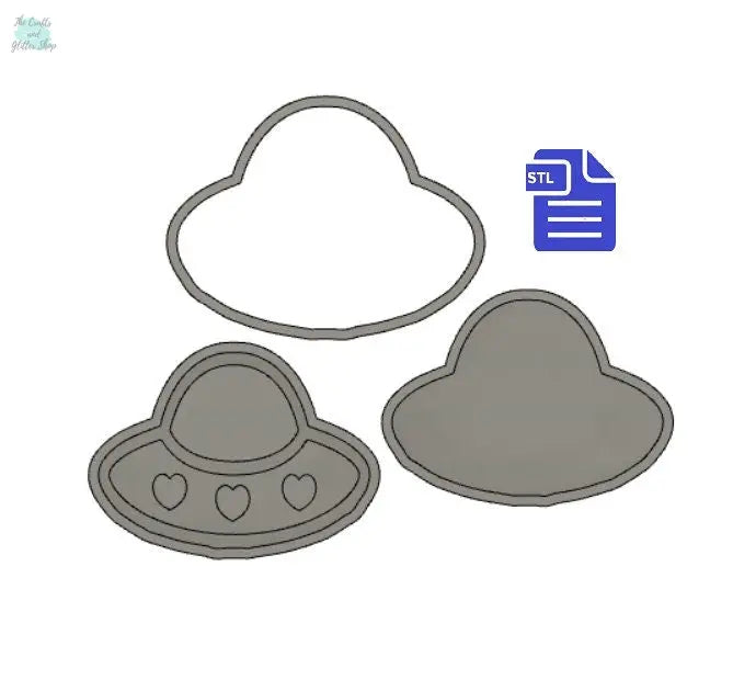 3pc Hearts UFO Bath Bomb Mold STL File - for 3D printing - FILE ONLY - 3 piece Hand Press Mould - The Crafts and Glitter Shop