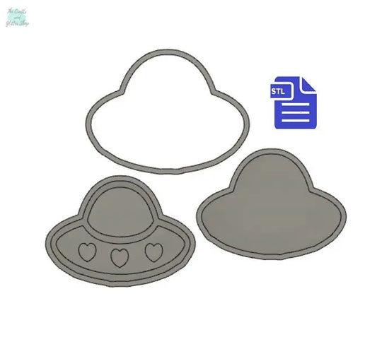 3pc Hearts UFO Bath Bomb Mold STL File - for 3D printing - FILE ONLY - 3 piece Hand Press Mould - The Crafts and Glitter Shop