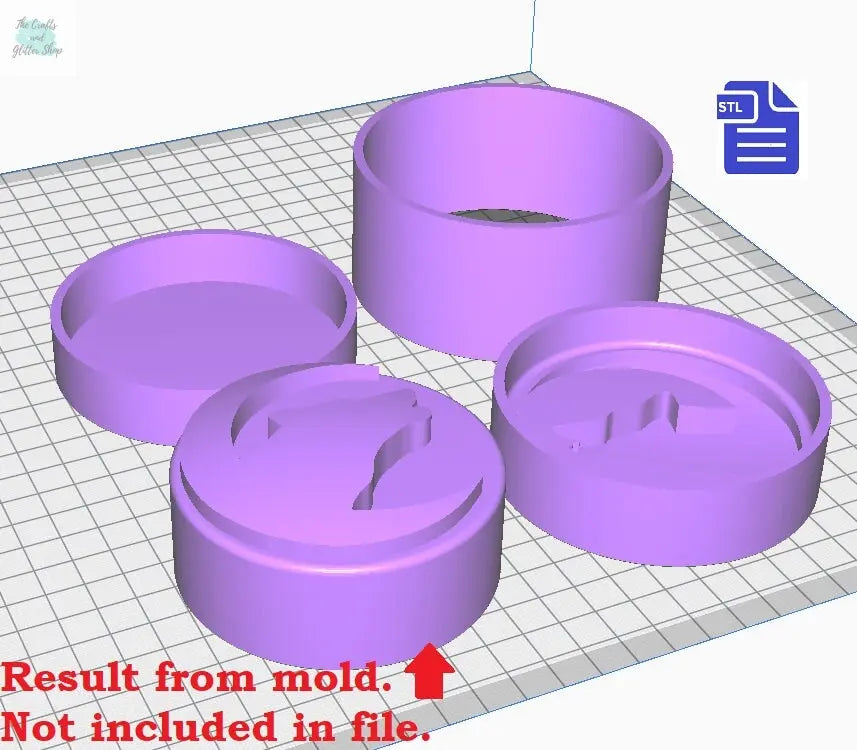 3pc Howling Wolf Bath Bomb Mold STL File - for 3D printing - FILE ONLY - 3 piece hand press bath bomb mold - The Crafts and Glitter Shop
