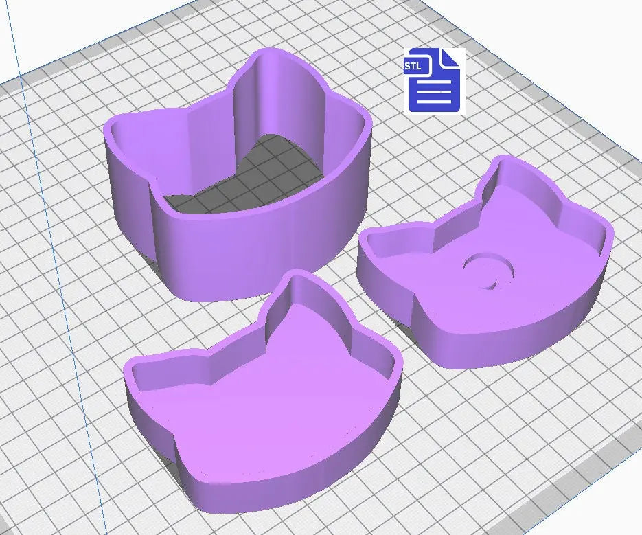 3pc Moon Cat Bath Bomb Mold STL File