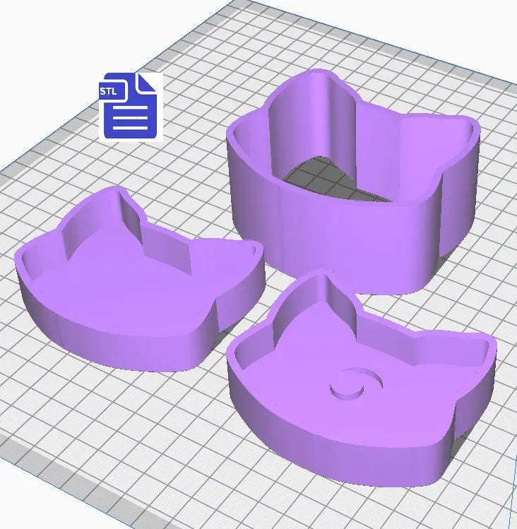 3pc Moon Cat Bath Bomb Mold STL File