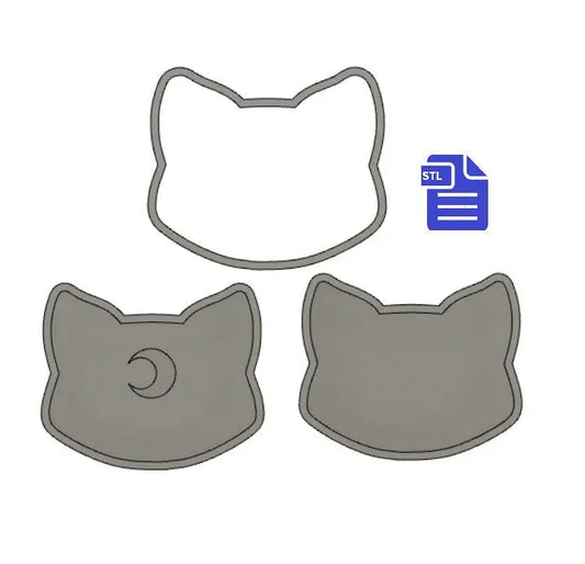 3pc Moon Cat Bath Bomb Mold STL File - for 3D printing - FILE ONLY - 3 piece Crescent Moon Cat Head Bath Bomb Hand Press Mould - The Crafts and Glitter Shop