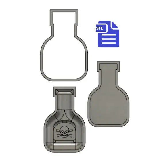 3pc Poision Potion Bath Bomb Mold STL File - for 3D printing - FILE ONLY - 3 piece Hand Press Bath Bomb Mould
