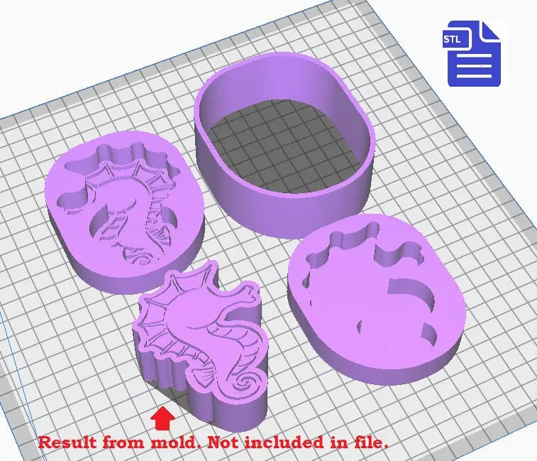 3pc Seahorse Bath Bomb Mold STL File - for 3D printing - FILE ONLY - 3 piece hand press bath bomb mold - The Crafts and Glitter Shop