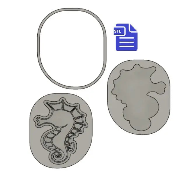 3pc Seahorse Bath Bomb Mold STL File - for 3D printing - FILE ONLY - 3 piece hand press bath bomb mold - The Crafts and Glitter Shop