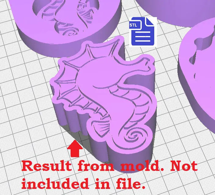 3pc Seahorse Bath Bomb Mold STL File - for 3D printing - FILE ONLY - 3 piece hand press bath bomb mold - The Crafts and Glitter Shop