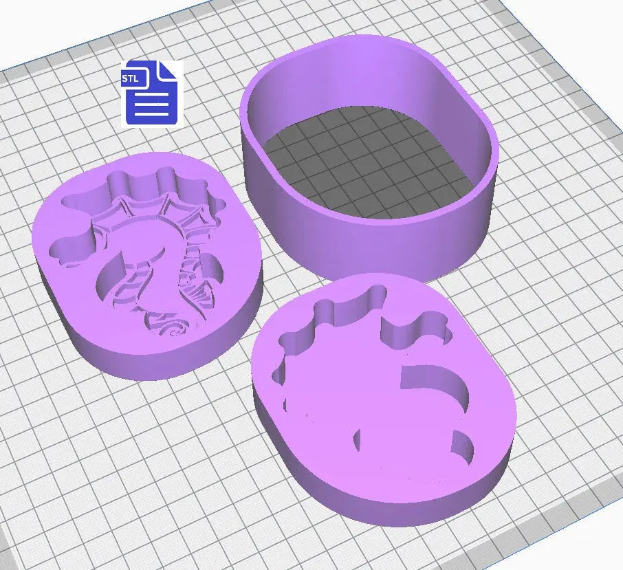 3pc Seahorse Bath Bomb Mold STL File - for 3D printing - FILE ONLY - 3 piece hand press bath bomb mold - The Crafts and Glitter Shop