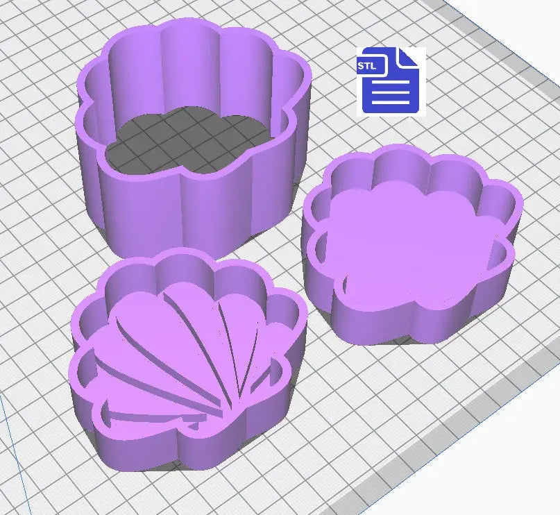 3pc Seashell Bath Bomb Mold STL File - for 3D printing - FILE ONLY - 3 piece Sea Shell Bath Bomb Hand Press Mould