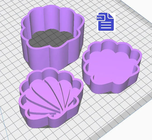 3pc Seashell Bath Bomb Mold STL File - for 3D printing - FILE ONLY - 3 piece Sea Shell Bath Bomb Hand Press Mould