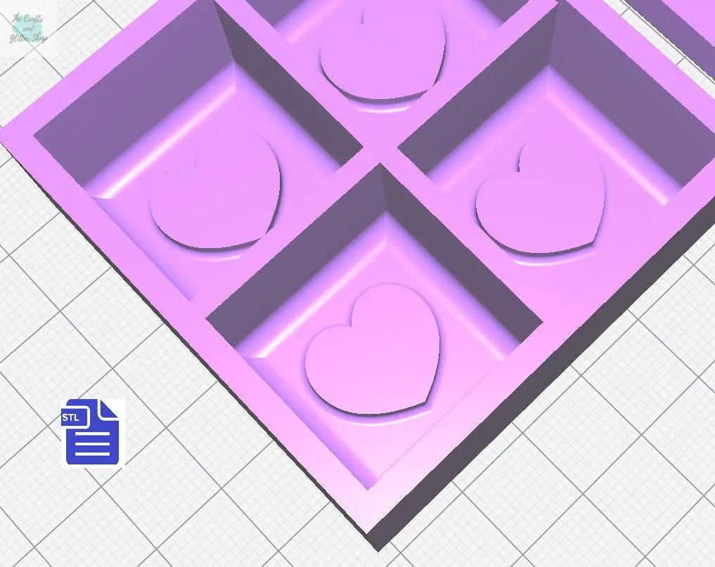 3pc Self Care Cube Snap Bar Bath Bomb Mold STL File - for 3D printing - FILE ONLY - Hearts Bath Bomb Hand Press Mould - The Crafts and Glitter Shop