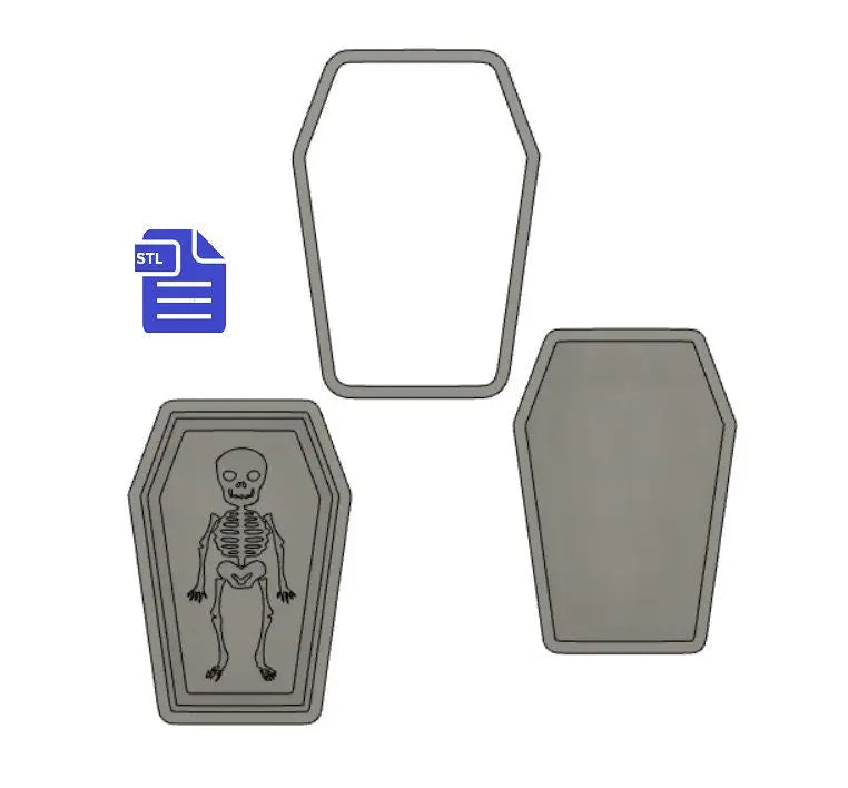 3pc Skeleton Coffin Bath Bomb Mold STL File - for 3D printing - FILE ONLY - 3 piece Coffin Hand Press Bath Bomb Mould - Shower Steamer - The Crafts and Glitter Shop