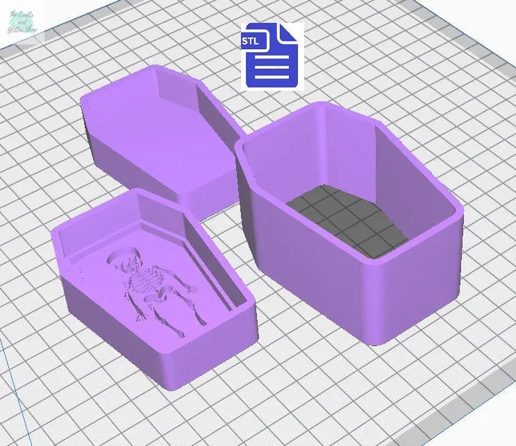 3pc Skeleton Coffin Bath Bomb Mold STL File - for 3D printing - FILE ONLY - 3 piece Coffin Hand Press Bath Bomb Mould - Shower Steamer - The Crafts and Glitter Shop