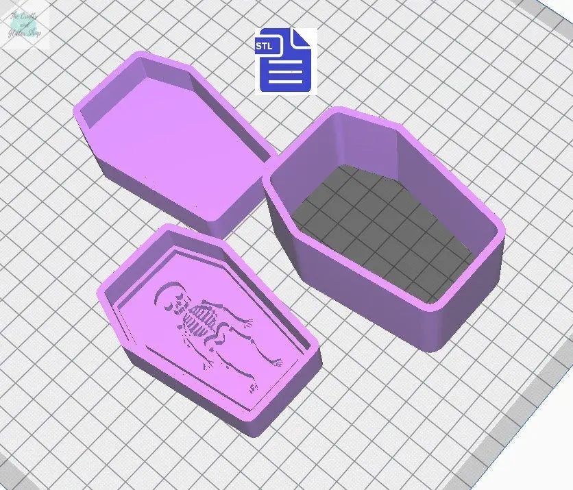 3pc Skeleton Coffin Bath Bomb Mold STL File - for 3D printing - FILE ONLY - 3 piece Coffin Hand Press Bath Bomb Mould - Shower Steamer - The Crafts and Glitter Shop