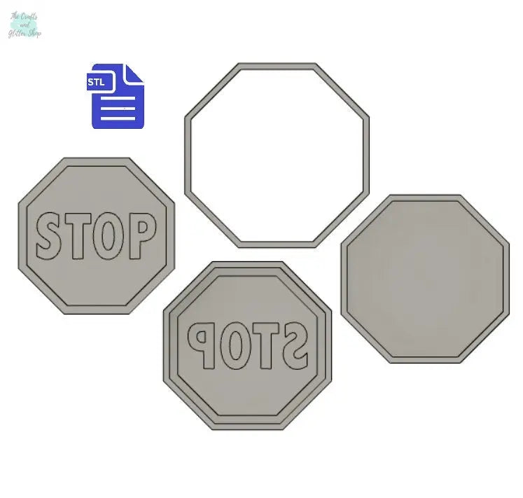 3pc Stop Sign Bath Bomb Mold STL File - for 3D printing - FILE ONLY - 3 piece manual hand press mold - The Crafts and Glitter Shop