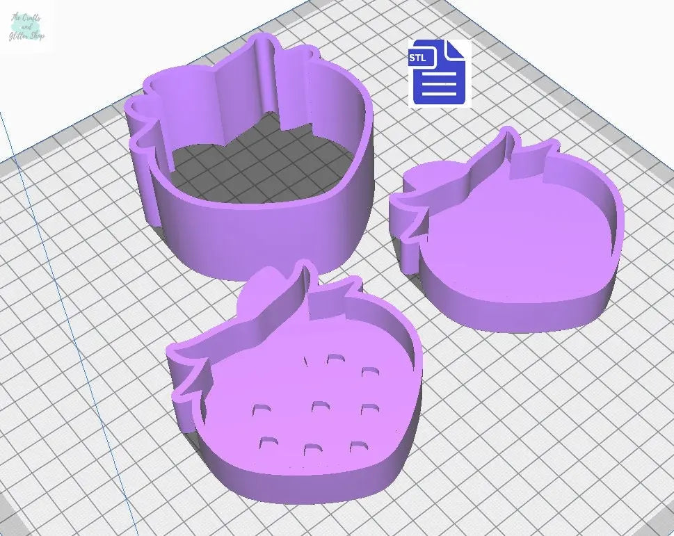 3pc Strawberry Bath Bomb Mold STL File - for 3D printing - FILE ONLY - 3 piece Strawberry Hand Press Bath Bomb Mould - The Crafts and Glitter Shop