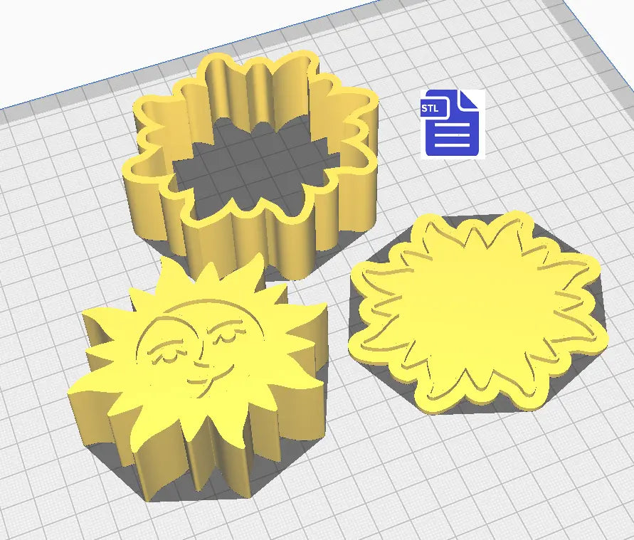 3pc Sun & Moon Bath Bomb Mold STL File - for 3D printing - FILE ONLY - The Crafts and Glitter Shop