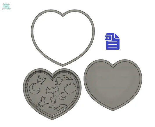 3pc Witchy Heart Bath Bomb Mold STL File - for 3D printing - FILE ONLY - 3 piece Hand Press Bath Bomb Mould