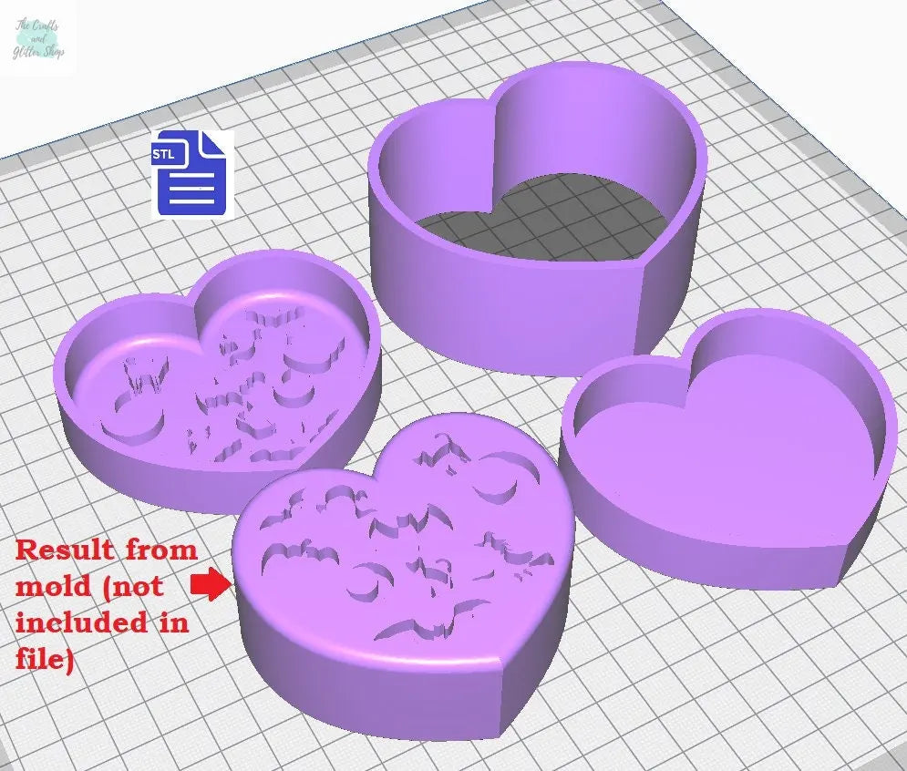 3pc Witchy Heart Bath Bomb Mold STL File - for 3D printing - FILE ONLY - 3 piece Hand Press Bath Bomb Mould