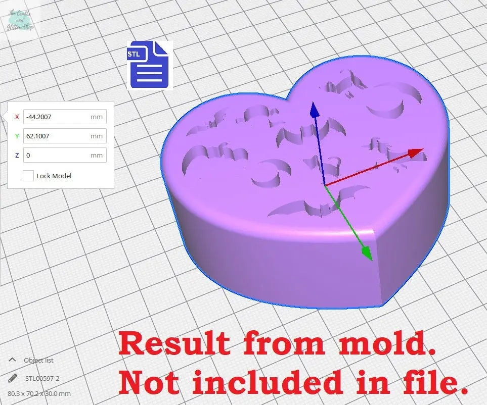 3pc Witchy Heart Bath Bomb Mold STL File - for 3D printing - FILE ONLY - 3 piece Hand Press Bath Bomb Mould