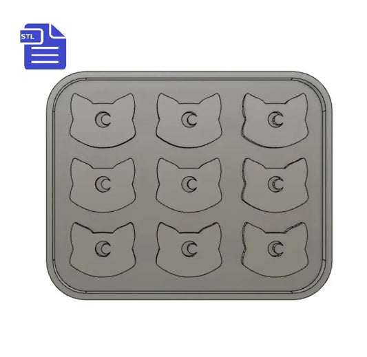 9 pc Crescent Moon Cat STL File - for 3D printing - FILE ONLY - with tray to make your own silicone molds - diy freshies mold - The Crafts and Glitter Shop