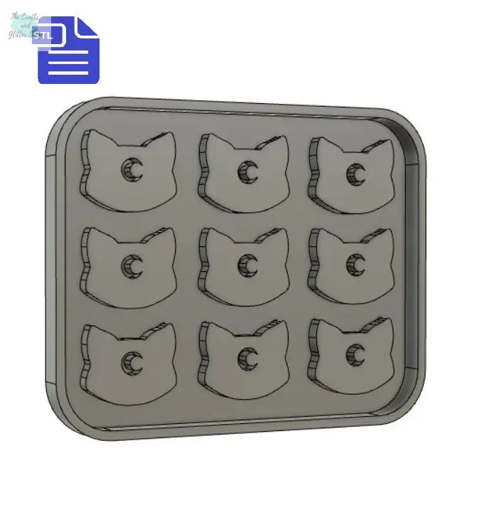 9 pc Crescent Moon Cat STL File - for 3D printing - FILE ONLY - with tray to make your own silicone molds - diy freshies mold - The Crafts and Glitter Shop