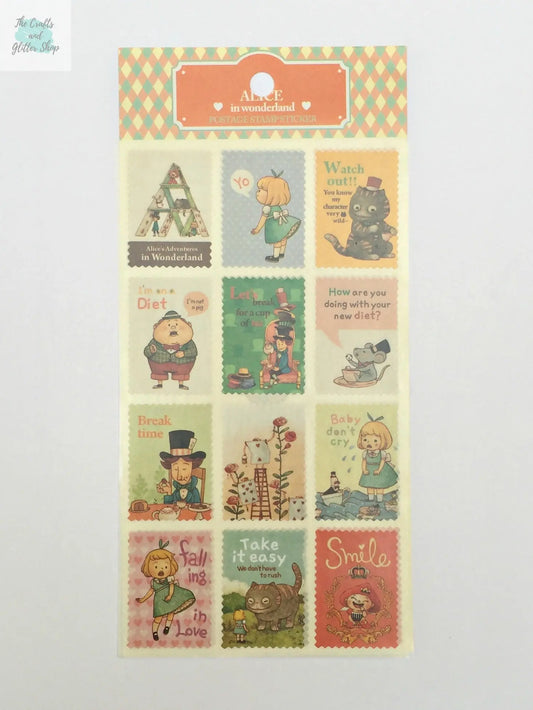 Alice Postage Stamps Stickers  - 2 sticker sheets The Crafts and Glitter Shop