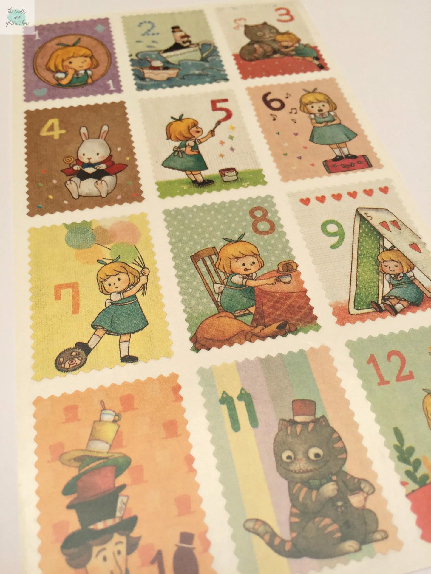Alice Postage Stamps Stickers  - 2 sticker sheets The Crafts and Glitter Shop
