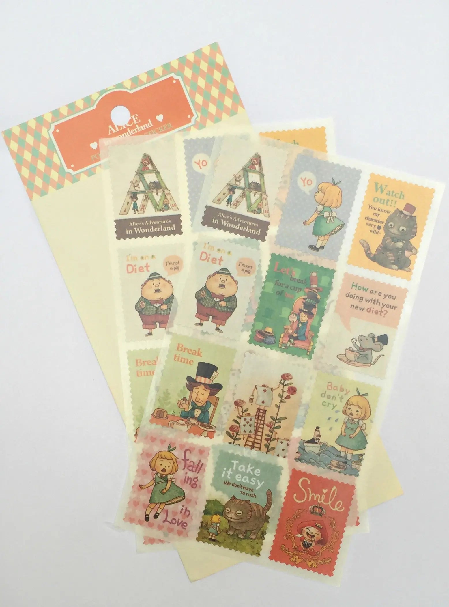 Alice Postage Stamps Stickers  - 2 sticker sheets The Crafts and Glitter Shop