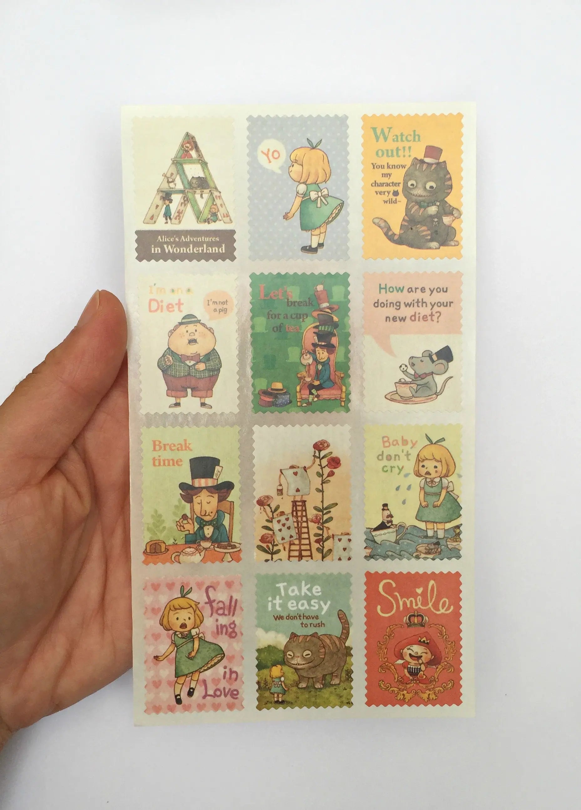 Alice Postage Stamps Stickers  - 2 sticker sheets The Crafts and Glitter Shop