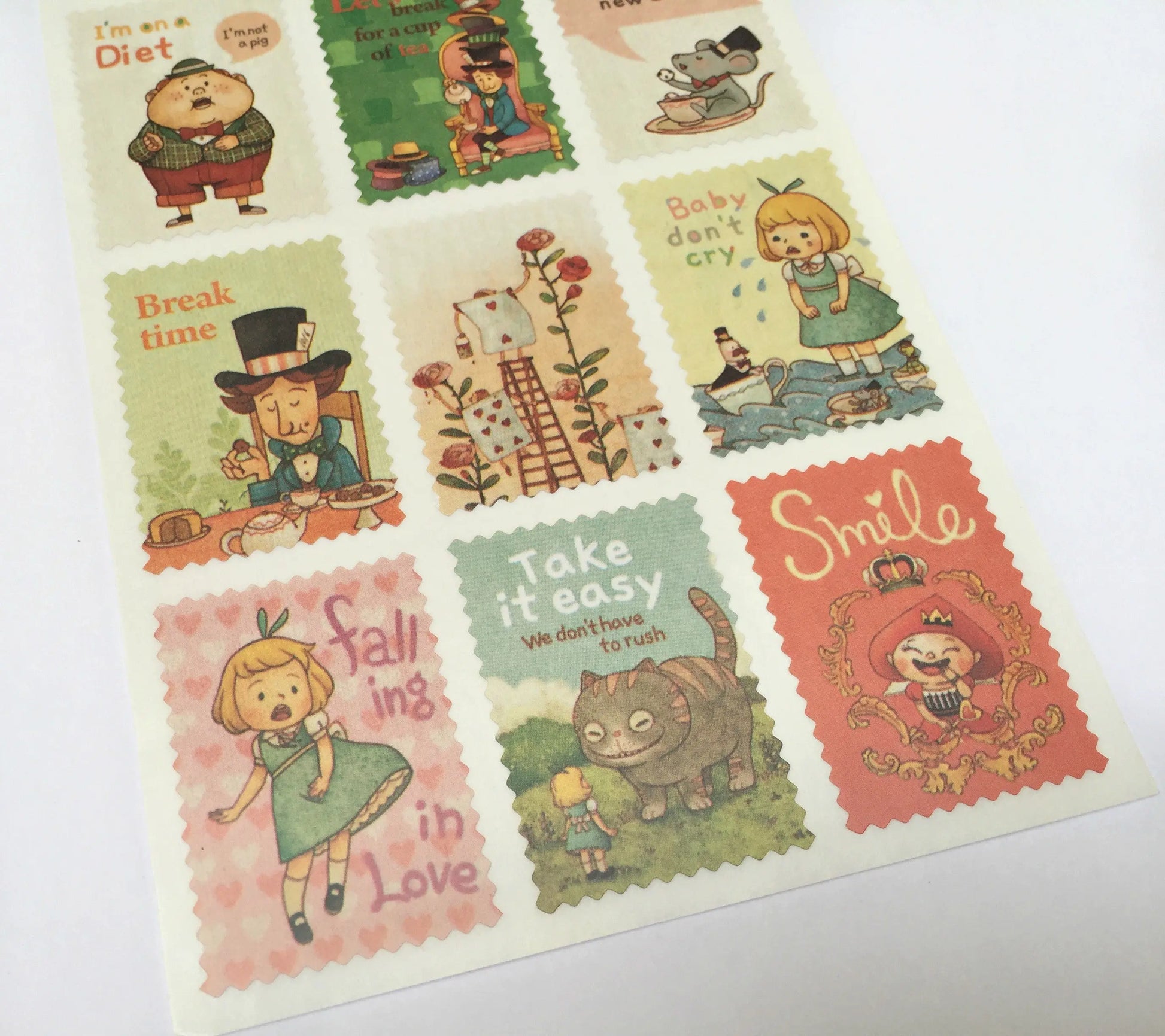 Alice Postage Stamps Stickers  - 2 sticker sheets The Crafts and Glitter Shop