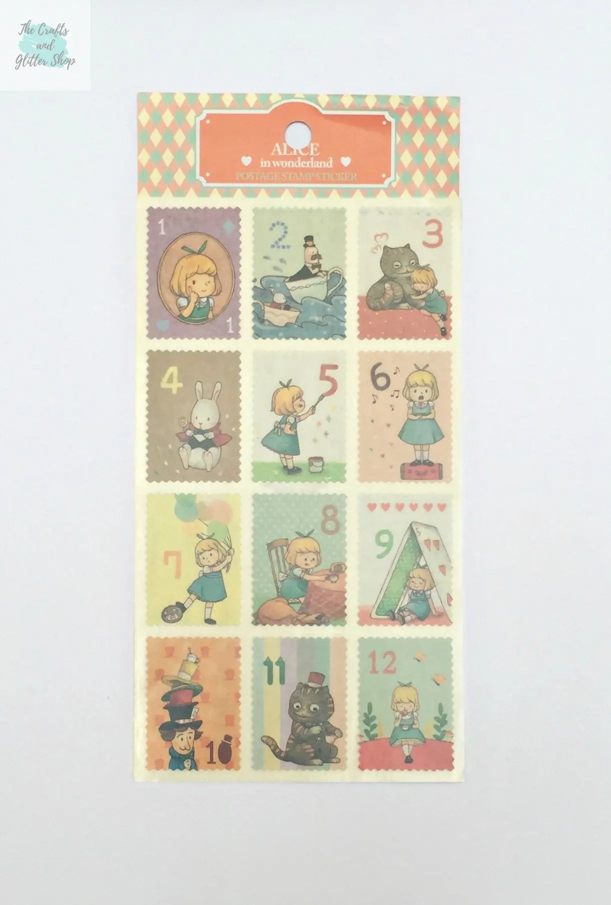 Alice Postage Stamps Stickers  - 2 sticker sheets The Crafts and Glitter Shop