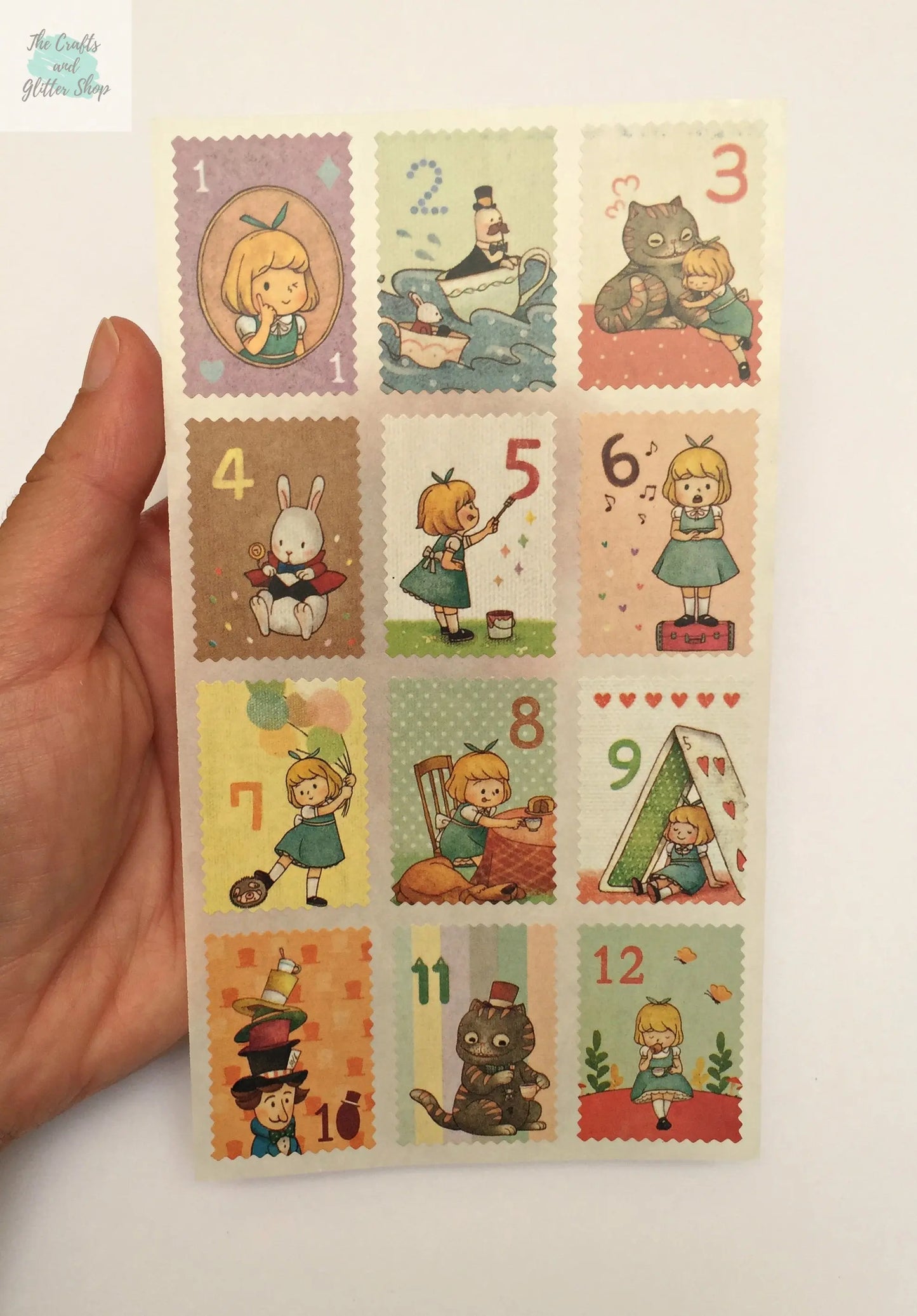 Alice Postage Stamps Stickers  - 2 sticker sheets The Crafts and Glitter Shop