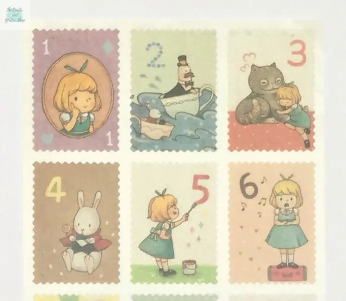Alice Postage Stamps Stickers  - 2 sticker sheets The Crafts and Glitter Shop