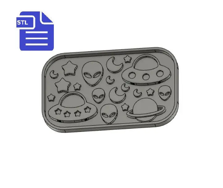 Aliens & UFOs palette STL File - for 3D printing - FILE ONLY - with tray included ready for silicone mold making - diy freshies mold - The Crafts and Glitter Shop