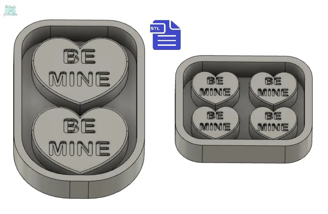 Be Mine Hearts STL File - for 3D printing - FILE ONLY - with tray to make silicone molds - diy freshies mold - The Crafts and Glitter Shop