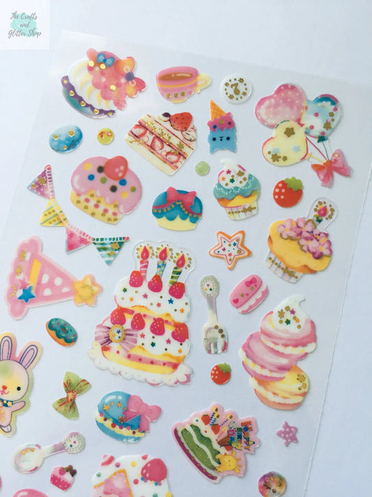 Birthday Party Plastic Stickers - 1 sheet The Crafts and Glitter Shop