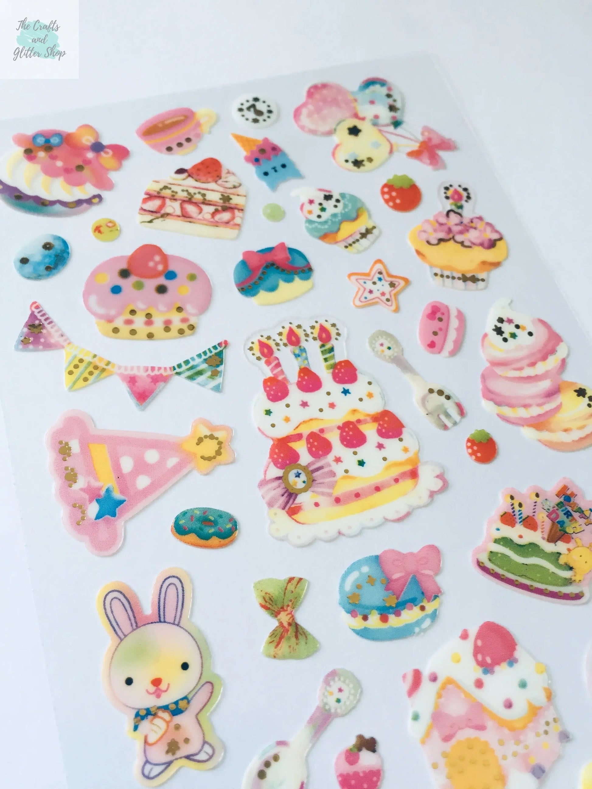 Birthday Party Plastic Stickers - 1 sheet The Crafts and Glitter Shop