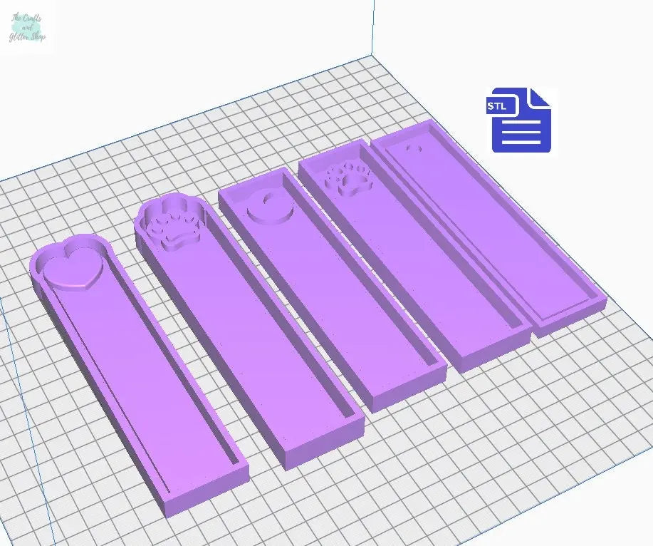 Bookmarks silicone mold STL File - for 3D printing - FILE ONLY - for silicone mold making - includes tray to make your own silicone molds - The Crafts and Glitter Shop