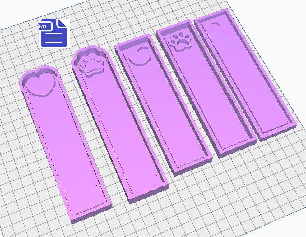 Bookmarks silicone mold STL File - for 3D printing - FILE ONLY - for silicone mold making - includes tray to make your own silicone molds - The Crafts and Glitter Shop